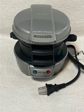 Hamilton Beach Silver and Black Compact Waffle Maker